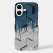 幾何学ブルー＆ホワイトのジグザグ六角形スマホケース Case-Mate iPhoneケース (裏面)
