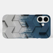 幾何学ブルー&ホワイトのジグザグ六角形スマホケース Case-Mate iPhoneケース (裏面 (横))