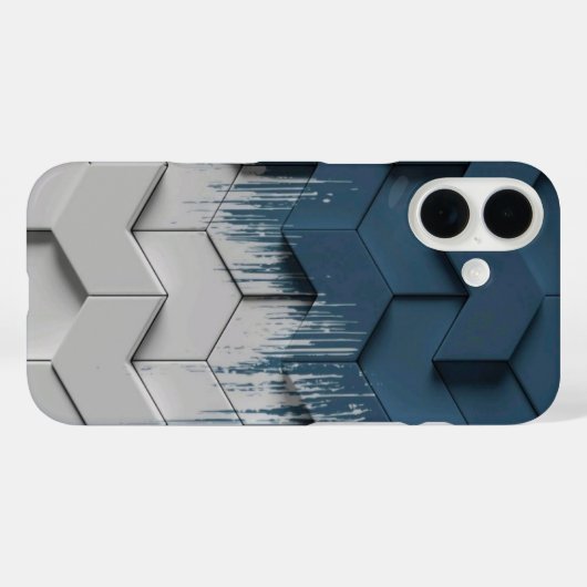 幾何学ブルー＆ホワイトのジグザグ六角形スマホケース Case-Mate iPhoneケース (裏面 (横))