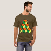 幾何学ブロック - 緑オレンジと黄色 Tシャツ (正面フル)