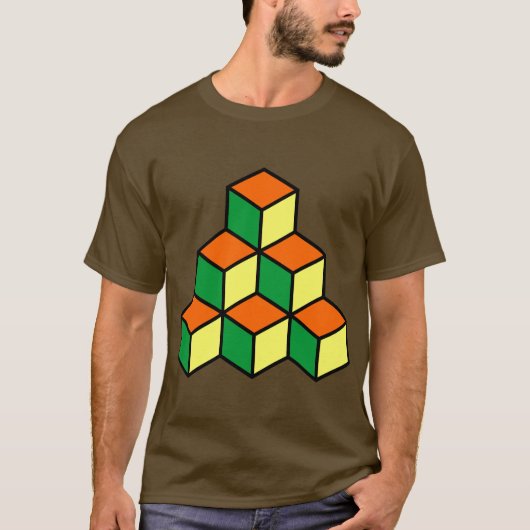 幾何学ブロック - 緑オレンジと黄色 Tシャツ (正面)