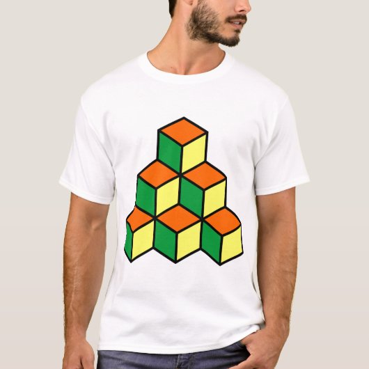 幾何学ブロック - 緑 オレンジ 黄色 Tシャツ (正面)