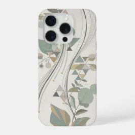 幾何学ボタニカル セージグリーン ベージュ アールデコ iPhone 15 PROケース