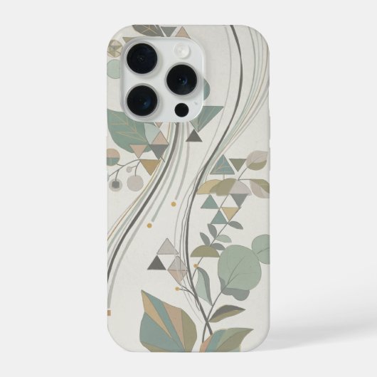 幾何学ボタニカル セージグリーン ベージュ アールデコ iPhoneケース (裏面)