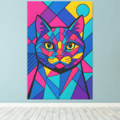 幾何学ポップアートの猫の肖像画 キャンバスプリント (インサイチュ (ウッドフロア))