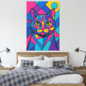 幾何学ポップアートの猫の肖像画 キャンバスプリント (インサイチュ (寝室))
