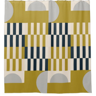 幾何学モダン的、レトロな北欧パターン シャワーカーテン