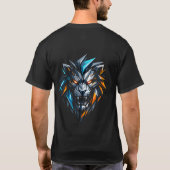 幾何学ライオンの頭部 - サイバーパンク ゲーミング Tシャツ (裏面)