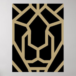 幾何学ライオン抽象芸術モダンアニマルブラック ポスター