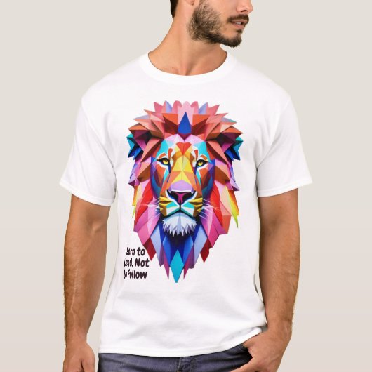 幾何学ライオン リードする者として生まれついた Tシャツ (正面)