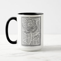 幾何学ラインアートのバラの花の2トーン コーヒーマグ