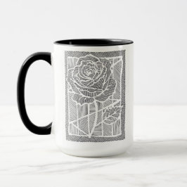 幾何学ラインアートのバラの花の2トーン コーヒーマグ マグカップ