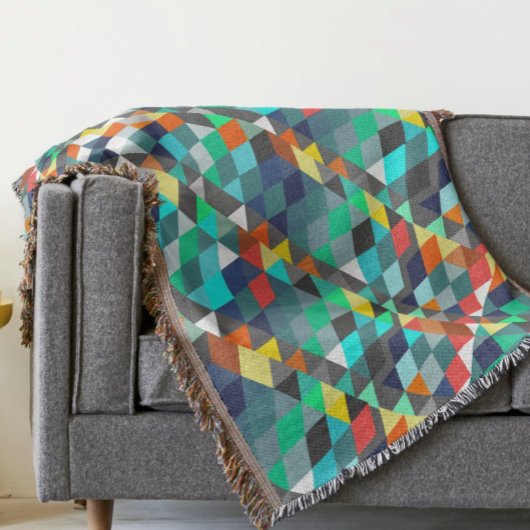 幾何学三角形ミントアクアコーラルモダン抽象芸術 スローブランケット