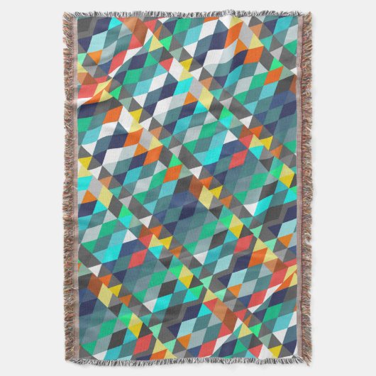 幾何学三角形ミントアクアコーラルモダン抽象芸術 スローブランケット (正面縦)