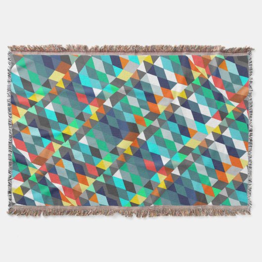 幾何学三角形ミントアクアコーラルモダン抽象芸術 スローブランケット (正面)
