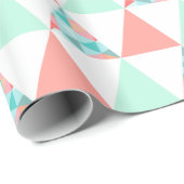 幾何学三角形ミントグリーンコーラルピンクパターン ラッピングペーパー (ロールコーナー)