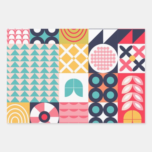 幾何学中世紀カラフル半ファンキー期 ラッピングペーパーシート (正面)