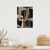 幾何学中世紀モダン抽象芸術ブラックブラウン ポスター (キッチン)