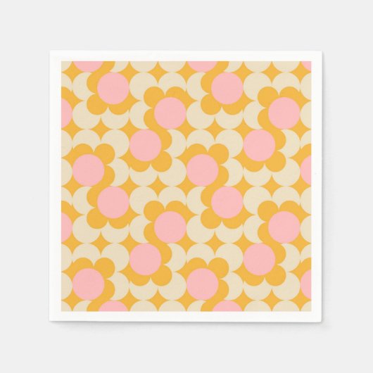 幾何学円ミッドセンチュリーフラワーパターン スタンダードカクテルナプキン (正面)