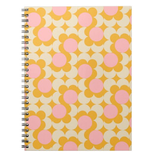 幾何学円ミッドセンチュリーフラワーパターン ノートブック (正面)