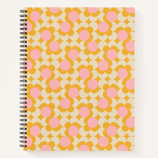 幾何学円ミッドセンチュリーフラワーパターン ノートブック (正面)