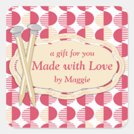 幾何学円編み物針レッド スクエアシール