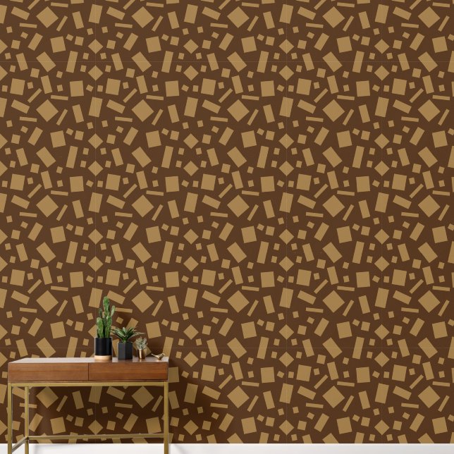幾何学四角形と長方形ブラウン青銅 壁紙 (廊下)