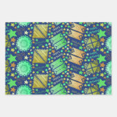 幾何学図形の白い青(黒) ラッピングペーパーシート (正面3)