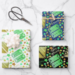 幾何学図形の白い青（黒） ラッピングペーパーシート