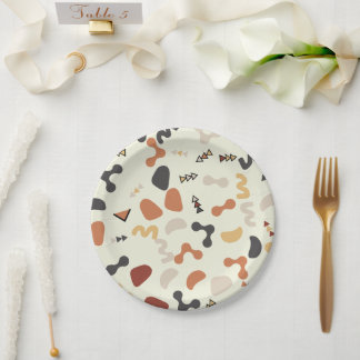 幾何学図形オレンジ色の誕生日パーティープレート ペーパープレート