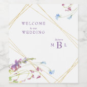 幾何学山花ラベンダーモノグラム結婚ズ ワインラベル (シングルラベル)
