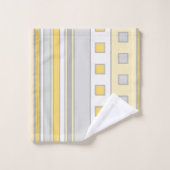 幾何学平方形とストライプ、黄、灰色、クリーム バスタオルセット (ウォッシュタオル)
