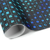 幾何学平方明るい黒と青チェック ラッピングペーパー (ロールコーナー)