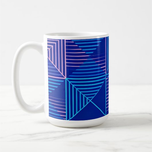 幾何学抽象マグ ブルー ピンク ネオン パターン コーヒー コーヒーマグカップ (左)