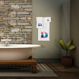 幾何学文字Dコーラルピンクモノグラムホワイト バスタオルセット