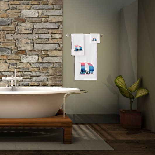 幾何学文字Dコーラルピンクモノグラムホワイト バスタオルセット