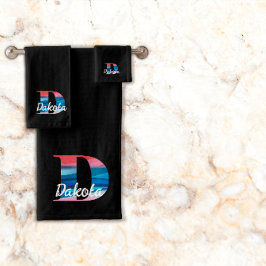 幾何学文字Dコーラルピンクモノグラム白黒 バスタオルセット