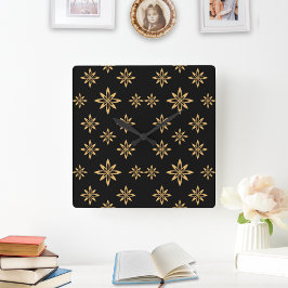 幾何学星状の花びらの繰り返し スクエア壁時計