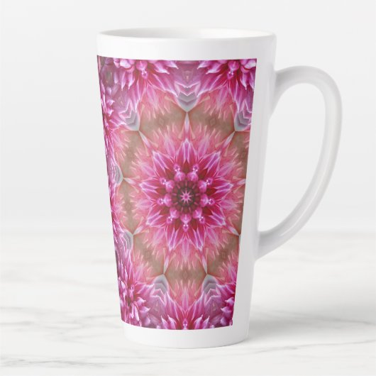 幾何学曼荼羅ピンク色の花パターン–67545 カフェラテマグ (右)