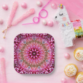 幾何学曼荼羅ピンク色の花パターン–67545 ペーパープレート (パーティー)