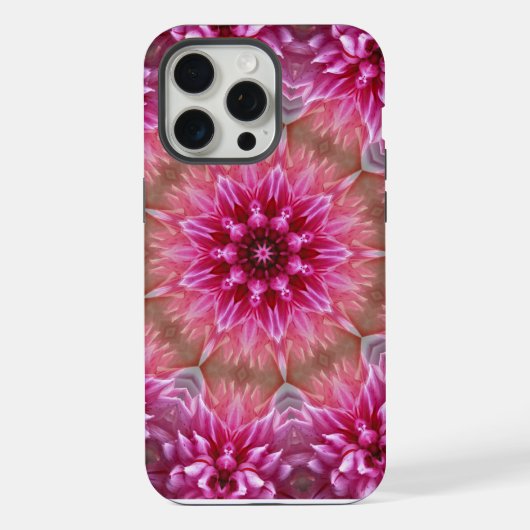 幾何学曼荼羅ピンク色の花パターン–67545 iPhoneケース (裏面)