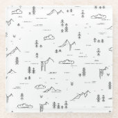 幾何学木地線の横パターン ガラスコースター (正面)