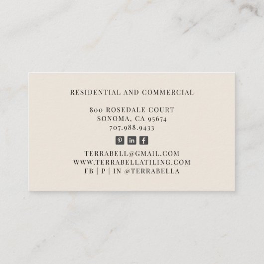 幾何学木炭グレークリームタイリングタイラービジネス 名刺 (裏面)