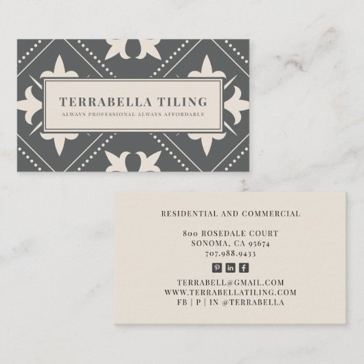幾何学木炭グレークリームタイリングタイラービジネス 名刺 (正面/裏面)