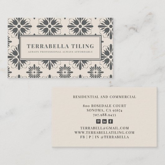 幾何学木炭グレークリームタイリングタイラー 名刺 (正面/裏面)