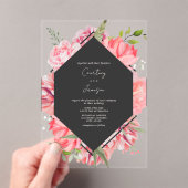 幾何学植物性ピンクフローラ結婚式招待状 アクリル招待状 (インサイチュ (ポータブル))