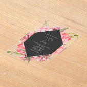 幾何学植物性ピンクフローラ結婚式招待状 アクリル招待状 (レイダウン)