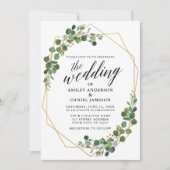 幾何学植物緑色ユーカリ結婚ス 招待状 (正面)