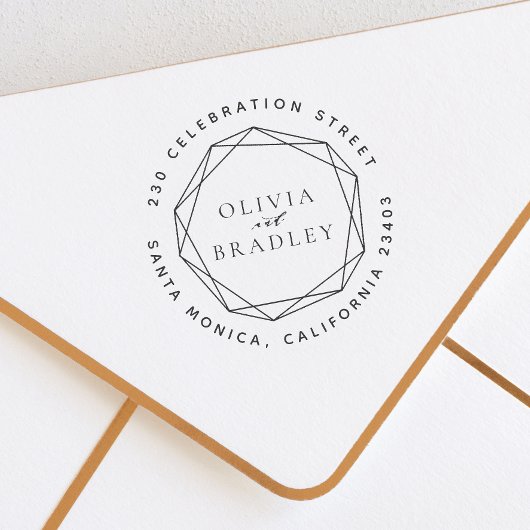 幾何学模様と丸い差出人住所結婚の セルフインキングスタンプ