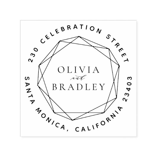 幾何学模様と丸い差出人住所結婚の セルフインキングスタンプ (デザイン)